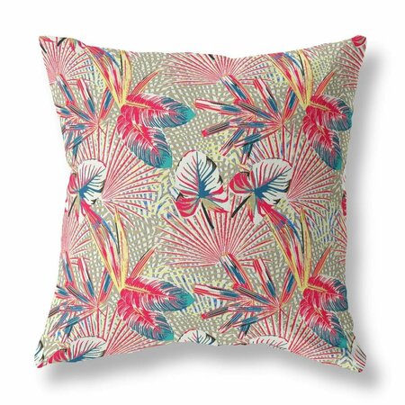 PALACEDESIGNS 20 in. Tropical Indoor & Outdoor Throw Pillow Red & Gold PA3098394